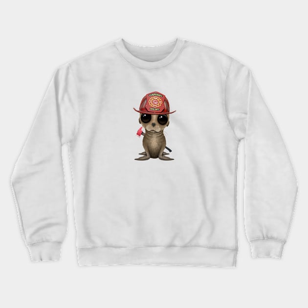 Cute Baby Sea Lion Firefighter Crewneck Sweatshirt by jeffbartels